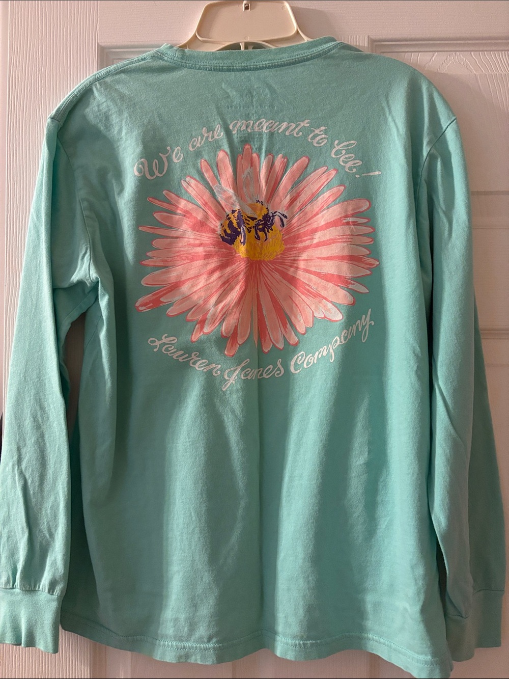 Lauren James Mint Green Long-Sleeve Tee with Pink Daisy Graphic
